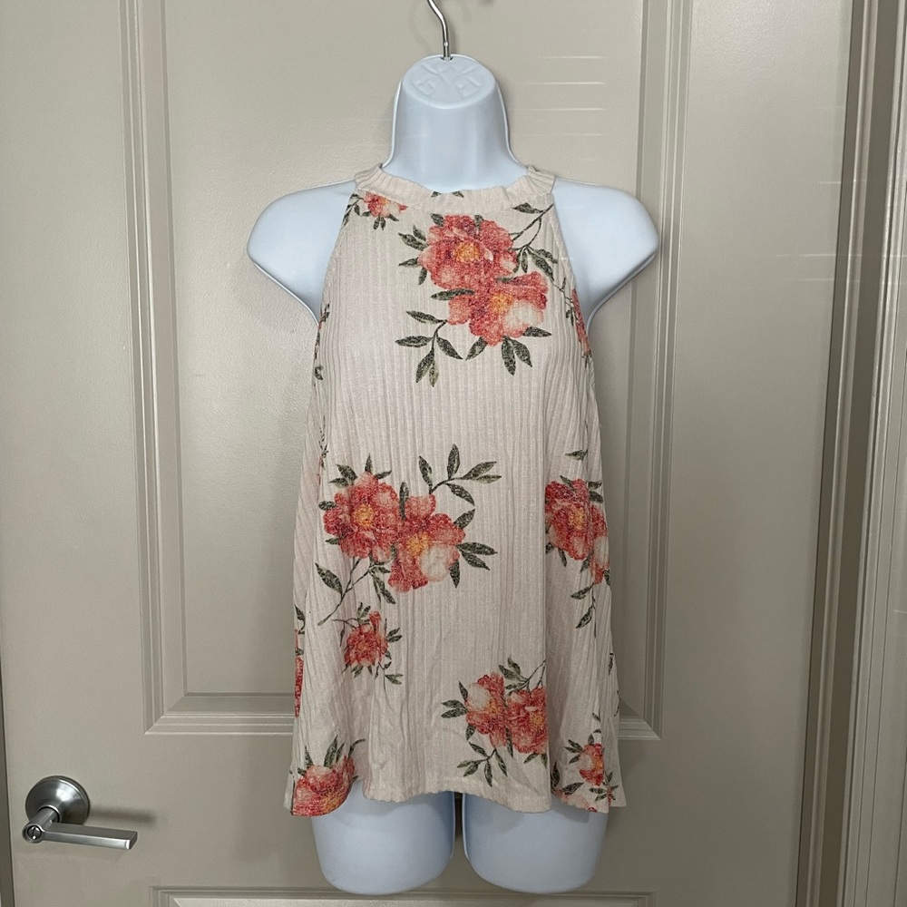 W5 Floral Tank Top - Cream and Orange